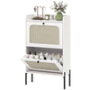 Shoe Cabinet with 2 Flip Drawers, Boho Narrow Shoe Storage Cabinet, White