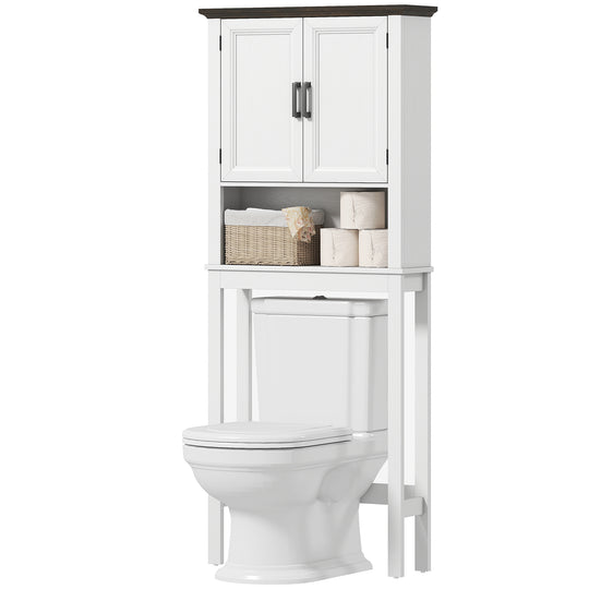 Over The Toilet Storage, Bathroom Cabinet Over Toilet with Open Shelf and Adjustable Bottom Bar, White