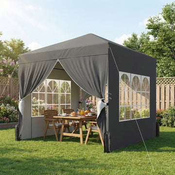 8.2 x 8.2 ft Pop Up Canopy Tent with 4 Sidewalls, UPF 50+ Outdoor Instant Canopy with 4 Sandbags, Carry Bag, Dark Grey
