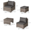 8 Pieces Patio Furniture Set, Outdoor Wicker Rattan Sofa Set Yard Conversation Seat Tea Table and Footstool Garden Patio Furniture w/ 2 Set Cushion Cover Grey & Orange