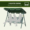 3-Seater Outdoor Porch Swing with Adjustable Canopy, Patio Swing Chair for Garden, Poolside, Backyard, Green and White