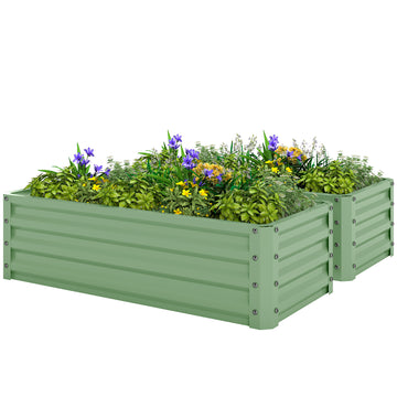 Galvanized Raised Garden Beds, Outdoor Planter Box, Set of 2, for Flowers, Herbs and Vegetables, Light Green