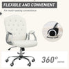 Vanity Office Chair, Velvet Computer Desk Chair with Swivel Wheels, Adjustable Height, Tilt Function, Off-White