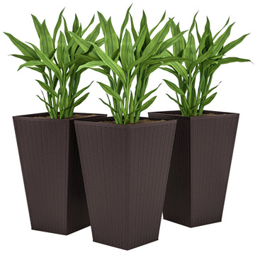 Set of 3 Tall Plant Stand, Outdoor & Indoor Flower Pot Set for Front Door, Entryway, Patio and Deck, Brown