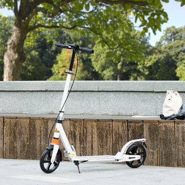 Qaba Foldable Kids Scooter with 4 Adjustable Heights, Double Brakes, and Shock Absorption for Ages 6-12, White