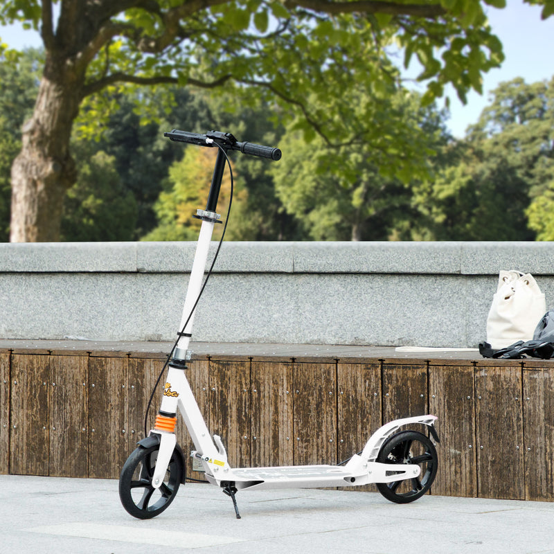 Qaba Foldable Kids Scooter with 4 Adjustable Heights, Double Brakes, and Shock Absorption for Ages 6-12, White