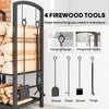 2-Tier Firewood Log Rack with 4 Tools, Fireplace Wood Storage Holder with Shovel, Broom, Poker, Tongs and Hooks, Black