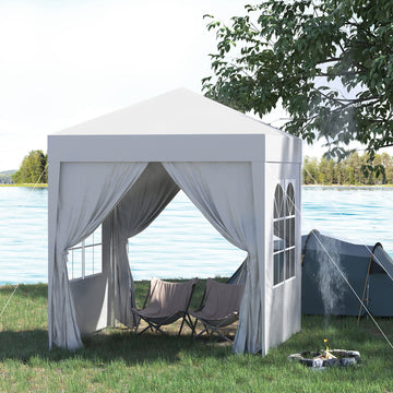 6.6'x6.6' Pop Up Canopy Tent with Sidewalls, Instant Sun Shelter Camping Gazebo with Carry Bag, White