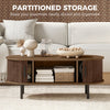 Coffee Table with Sliding Tambour Doors and Storage Center Table with Metal Legs, 39