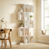 5-Tier Bookshelf, S Shaped Geometric Bookcase with 15 Compartments, White Wood Grain