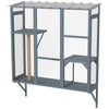 Wooden Catio Outdoor, Cat Window Box Enclosure for 2-3 Large Cats with 2 Jumping Platforms & Scratching Post, Grey