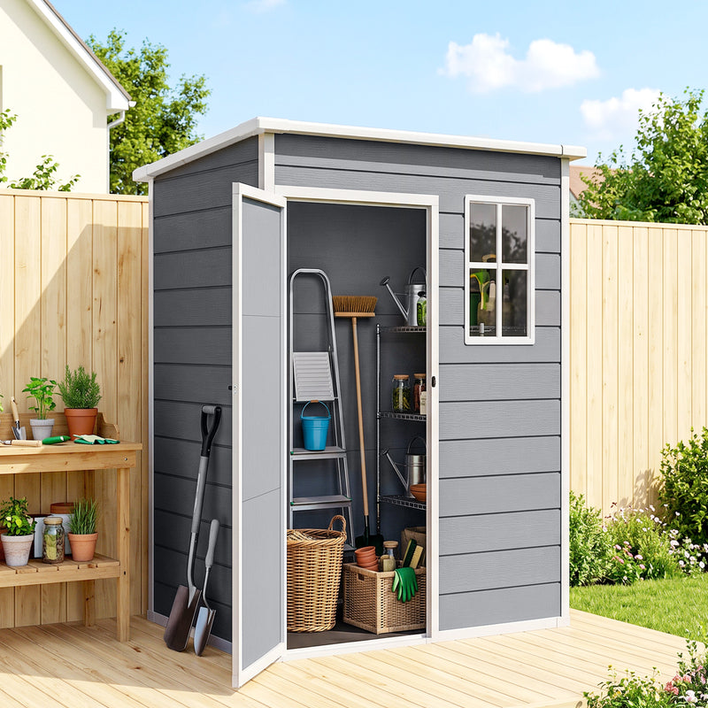 5 x 3FT Garden Shed with Floor, Outdoor Storage Shed with Lockable Door, Window and Vent for Backyard, Patio