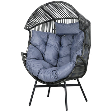 Wicker Egg Chair Outdoor Indoor Rattan Oversized Patio Lounge Chair with 5.5