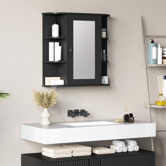 Mirrored Bathroom Wall Cabinet Wall Mounted Medicine Cabinet with Door & Shelves, Black