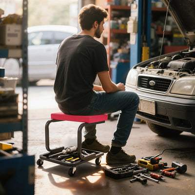 Rolling Mechanic Stool, 300 LBS Capacity Garage Stool with 2