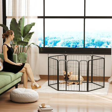 6 Panels Heavy Duty Dog Playpen Outdoor Indoor with Door & Strap, 24