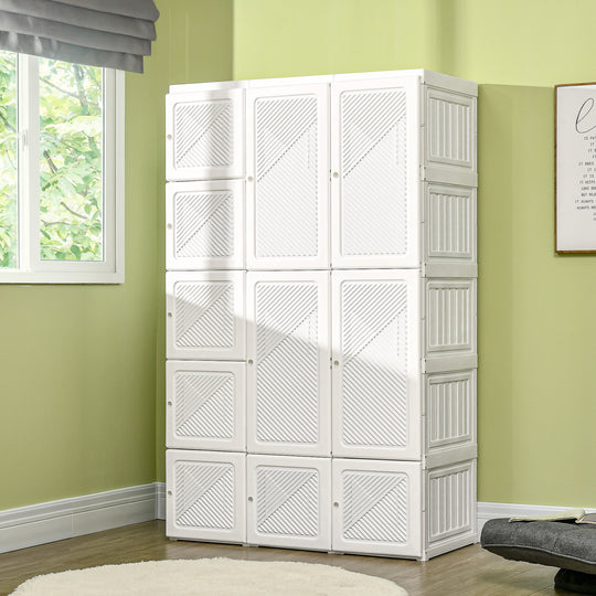 Portable Wardrobe Closet, Folding Bedroom Wardrobe, Clothes Storage Organizer with 8 Cube Compartments, White