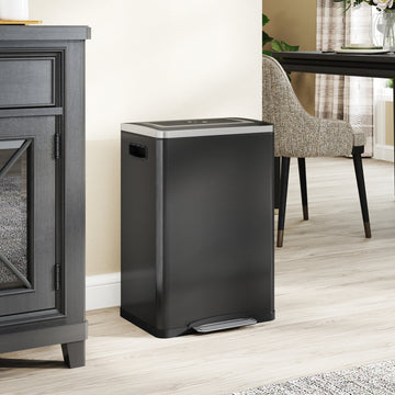 2 x 20 Liter Garbage Bin, Stainless Steel Garbage Can with Soft-Close Lid and Removable Inner Buckets, Black