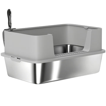 Stainless Steel Litter Box, XL High Sided Cat Litter Box with Scoop, Anti Leakage & Easy to Clean, 24