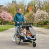 2 Seat Bike Trailer for Kids 2-in-1 Double Baby Stroller with Handbrake, Rubber Wheels, 5 Point Harness, Waterproof Cover, Storage Bag, Reflectors, Grey