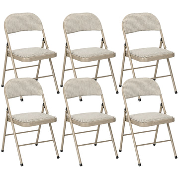 Set of 6 Metal Foldable Chairs, Linen Fabric Padded Folding Chairs with Cushion Seat and Open Back for Indoor, Beige