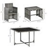 9 Pieces Wicker Patio Dining Set Outdoor Furniture Set with Removable Cushions, Glass Top Dining Table, Ottomans, PE Rattan Conversation Set for Garden Poolside, Grey
