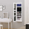 Mirror Jewelry Cabinet Armoire with LED Lights and 2 Keys, Wall Door Mounted Jewelry Organizer, Lockable Full-length Mirror, Wood Grain Grey