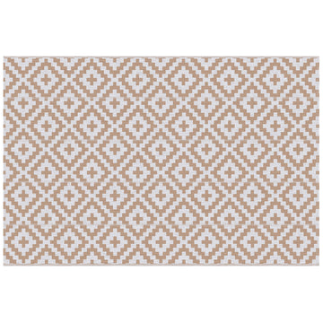 Reversible Outdoor RV Rug, Patio Floor Mat, 6' x 9' Plastic Straw Rug for Backyard, Deck, Beach, Camping, Coffee & White