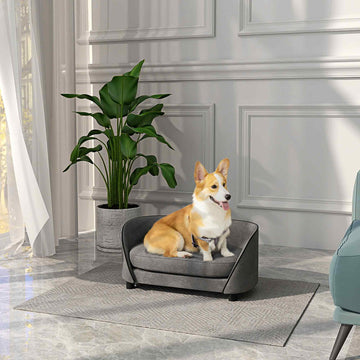 Pet Sofa Dog Couch for Small to Medium Sized Dogs with Soft Cushion, Removable Washable Cover, Velvet Touch, Grey