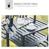 Metal Outdoor Bench, 2-Seater Garden Bench with Middle Table, Umbrella Hole, Slatted Seat and Backrest, Black