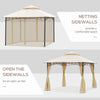 10' x 10' Double Tier Garden Gazebo Canopy Outdoor Sunshade Tent Water-Resistant Anti-UV Roof with Metal Frame and Mesh Sidewalls