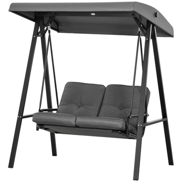 2-Seater Outdoor Porch Swing with Adjustable Canopy, Patio Swing Chair for Garden, Poolside, Backyard