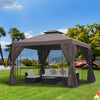 10' x 10' Patio Gazebo Outdoor, Canopy Shelter with Double-tier Roof, Pavilion Sidewalls for Garden Events
