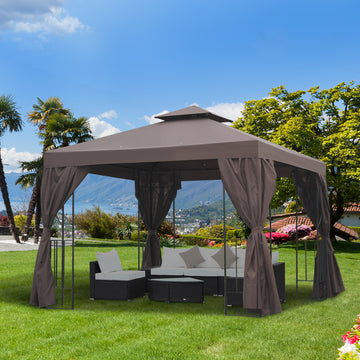 10' x 10' Patio Gazebo Outdoor, Canopy Shelter with Double-tier Roof, Pavilion Sidewalls for Garden Events