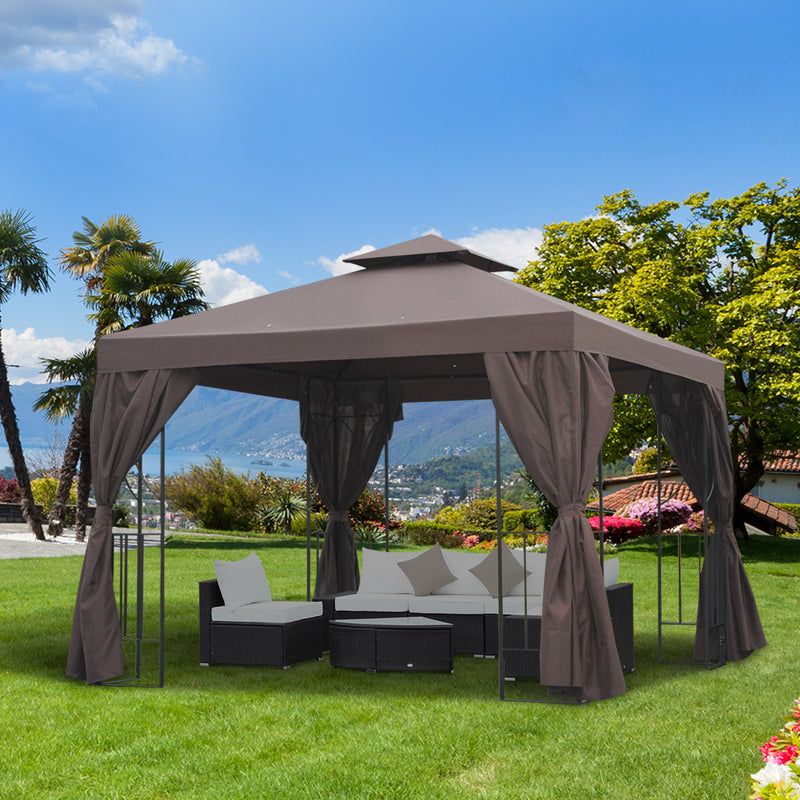 10' x 10' Patio Gazebo Outdoor, Canopy Shelter with Double-tier Roof, Pavilion Sidewalls for Garden Events