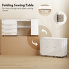 Sewing Machine Table with Drop Leaf, Folding Craft Table with 2 Doors and Adjustable Shelf for Small Spaces, White