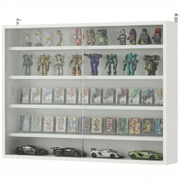 5-storey Display Cabinet, Shot Glass Display Case, Glass Curio Cabinet with 2 Glass Doors and 4 Adjustable Shelves, White