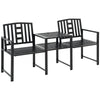 Steel Garden Bench w/ Middle Table, Umbrella Hole, Double Seat for Outdoor, Patio, Backyard  Weather-Resistant Frame, Black