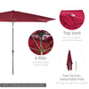 6.5x10ft Patio Umbrella, Rectangle Market Umbrella with Aluminum Frame and Crank Handle, Garden Parasol Outdoor Sunshade Canopy, Wine Red