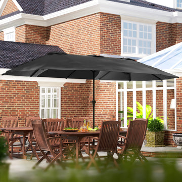 13ft Double-Sided Patio Umbrella with Crank Handle, for Poolside, Deck, Garden,  Dark Grey