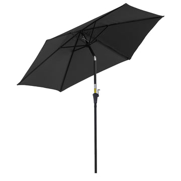 8.5' Round Aluminum Patio Umbrella Garden Parasol Market Sunshade Tilt Canopy w/ 6 Ribs, Crank Handle, Black