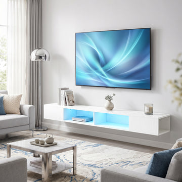 TV Stand with RGB LED Lights, Entertainment Center with Open Shelves for 75 Inch TV