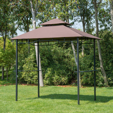 8' x 5' BBQ Grill Gazebo Tent with Double Tiered Canopy for Outdoor Sun Shade, Coffee