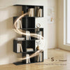 5-Tier Bookshelf, S Shaped Geometric Bookcase with 15 Compartments, Black Wood Grain