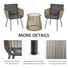 3 Piece Outdoor Patio Bistro Set, Wicker Rattan Furniture with Metal Legs for Garden, Backyard, Coffee and Light Grey