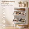 Shoe Cabinet with 2 Flip Drawers, Modern Narrow Shoe Storage Cabinet with Open Compartment, Adjustable Shelves, White