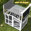 Wooden Dog House, Raised Pet Kennel with Removable Bottom, Openable Asphalt Roof, Door Curtain, Side Windows, Dark Grey