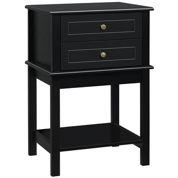 Modern Sofa Side Table, Accent End Table with Drawers and Storage Shelf, Nightstand for Bedroom Living Room, Black