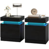 Nightstand Set of 2, End Side Tables with LED Lights, Bedside Tables with 2 Drawers, for Bedroom, Black