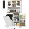 Kitchen Pantry Cabinet with Charging Station, 7 Gallon Trash Can Cabinet, Adjustable Shelves and Acrylic Doors, White